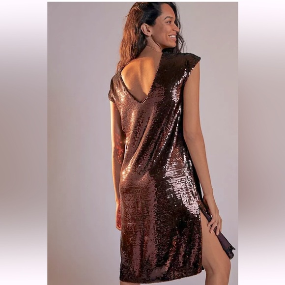 Anthropologie Maeve Kara Sequined Dress Short Sleeve Slit Embellished XS - Picture 3 of 12